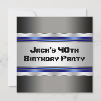 Black Blue Mans 40. Geburtstag Party Einladung