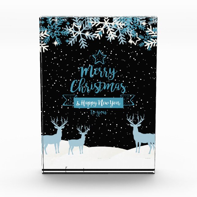 Black Blue Merry Christmas Foto Block (Vorderseite)