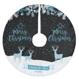 Black Blue Merry Christmas Tree Skirt Polyester Weihnachtsbaumdecke