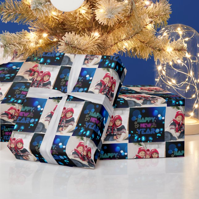 Black & Blue Midnight Sparkle Neon Glow New Year  Geschenkpapier (Feiertage)