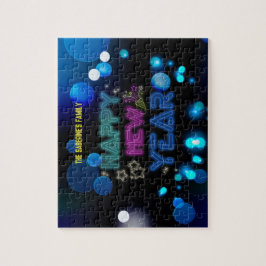 Black & Blue Midnight Sparkle Neon Glow New Year Puzzle
