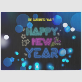 Black & Blue Midnight Sparkle Neon Glow New Year Seidenpapier