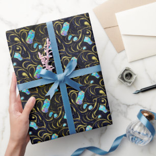Black & Blue Modern Imitats Gold & Opal Geschenkpapier