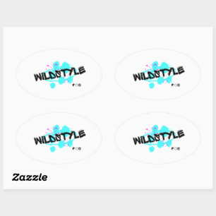 Black Blue Modern Wildstyle Oval Sticker