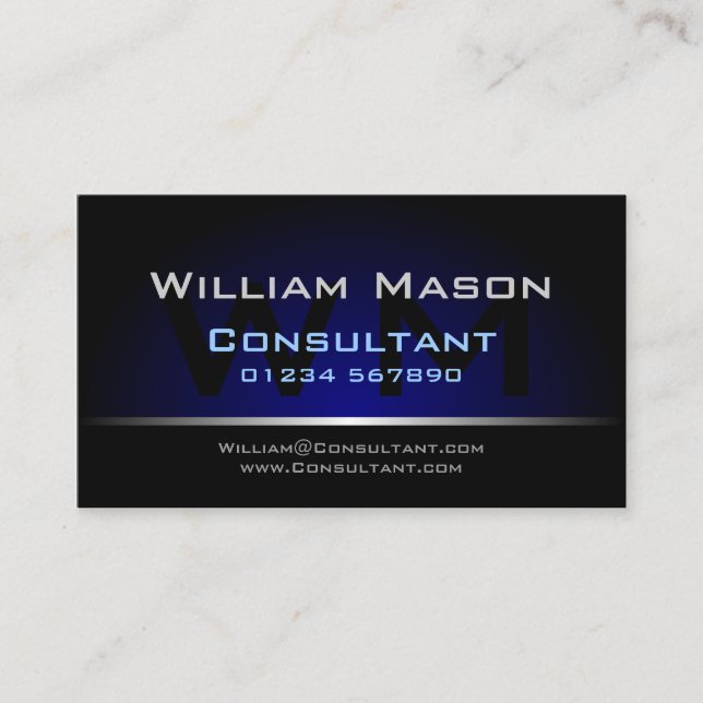 Black Blue Monogram Beruflich - Business Card Visitenkarte (Vorderseite)