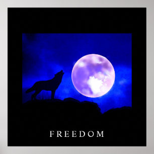 Black Blue Motivierend Freedom Wolf Poster