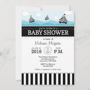 Black Blue Nautical Baby Dusche Einladung