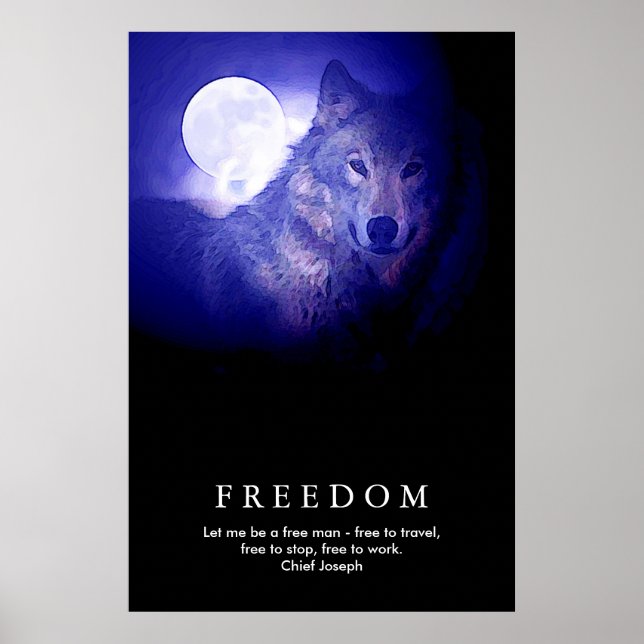 Black Blue Night Wolf Fullmoon Freedom Poster (Vorne)