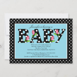 Black Blue Polka Dot "baby" Boy Baby Dusche Einladung
