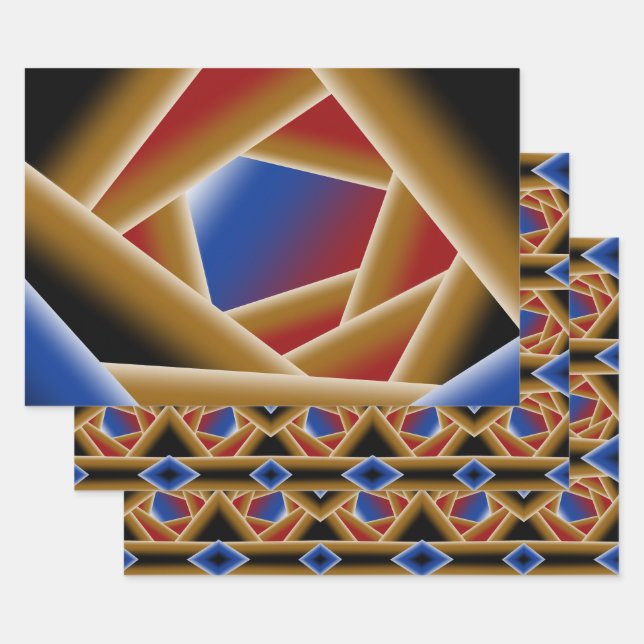 Black Blue Red Gold Ombre Abstrakte Kunst Geschenkpapier Set (Set)
