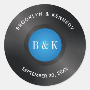 Black Blue Rock'n'Roll Monogram Name Vinyl Record Runder Aufkleber