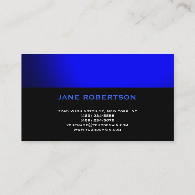 Black Blue Simple Schlicht Business Card Visitenkarte (Vorderseite)