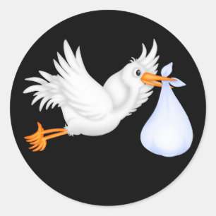 Black Blue Stork Baby Shower Stickers