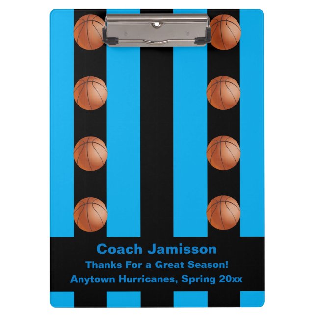 Black Blue Strip, Basketball Team Coach Danke Klemmbrett (Vorderseite)