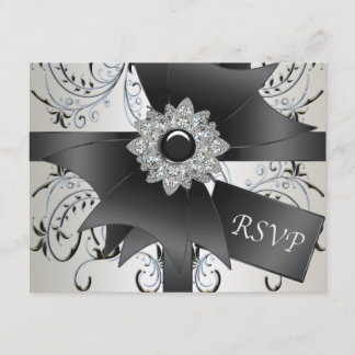 Black Blue Swirl Ivory RSVP Card Karte