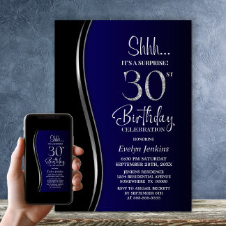 Black Blue Überraschung 30. Geburtstag Einladung