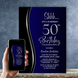Black Blue Überraschung 50. Geburtstag Einladung