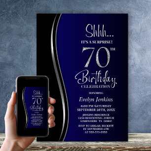 Black Blue Überraschung 70. Geburtstag Einladung