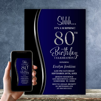 Black Blue Überraschung 80. Geburtstag Einladung