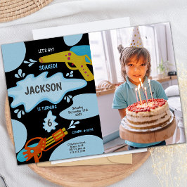 Black Blue Water Gun Einladungen mit Foto