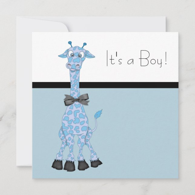 Black Blue Whimsy Giraffe Baby Boy Dusche Einladung (Vorderseite)
