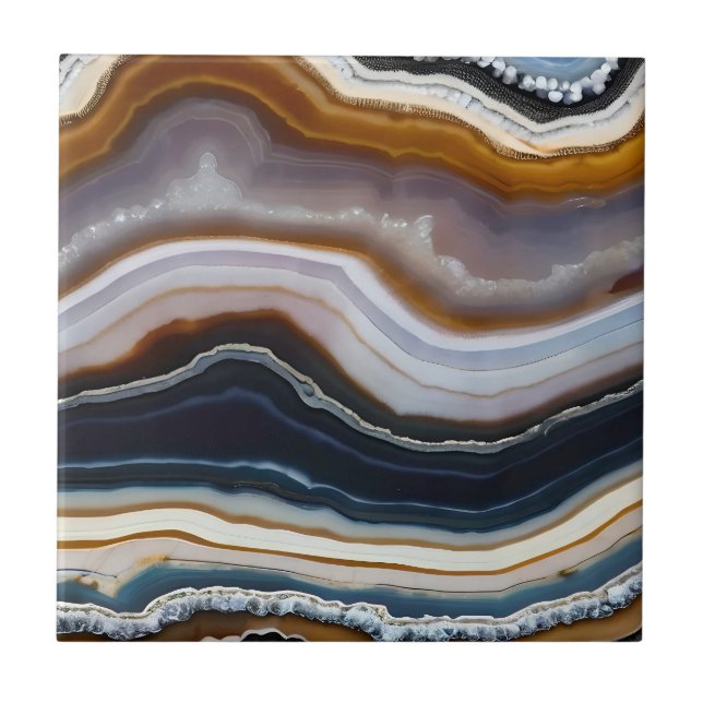 Black Blue White Terracotta Agate Geode Fliese (Vorderseite)