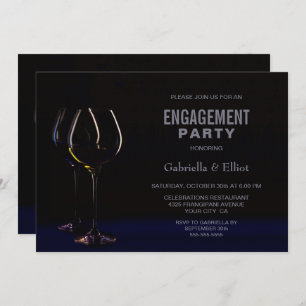 Black Blue Wine Glass Engagement Party Einladung