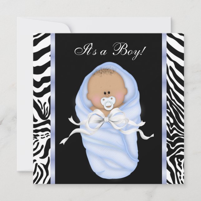 Black Blue Zebra Baby Shower Einladungen (Vorderseite)