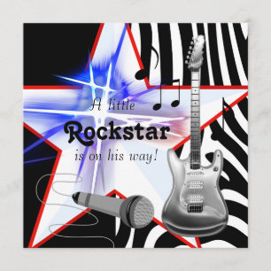 Black Blue Zebra Rockstar Baby Boy Shower Einladung