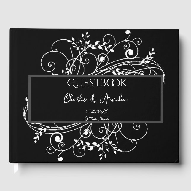 Black Blüh Wedding Guest Book Gästebuch (Vorderseite)