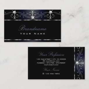 Black Bluish Squiggles Sparkling Diamonds Verziert Visitenkarte