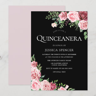 Black Blush & Burgundy Quinceanera Party Einladung