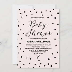 Black & Blush Confetti Dots Kinderdusche Einladung