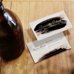 Black Blush Gold Watercolor Splash Calligraphy Visitenkarte