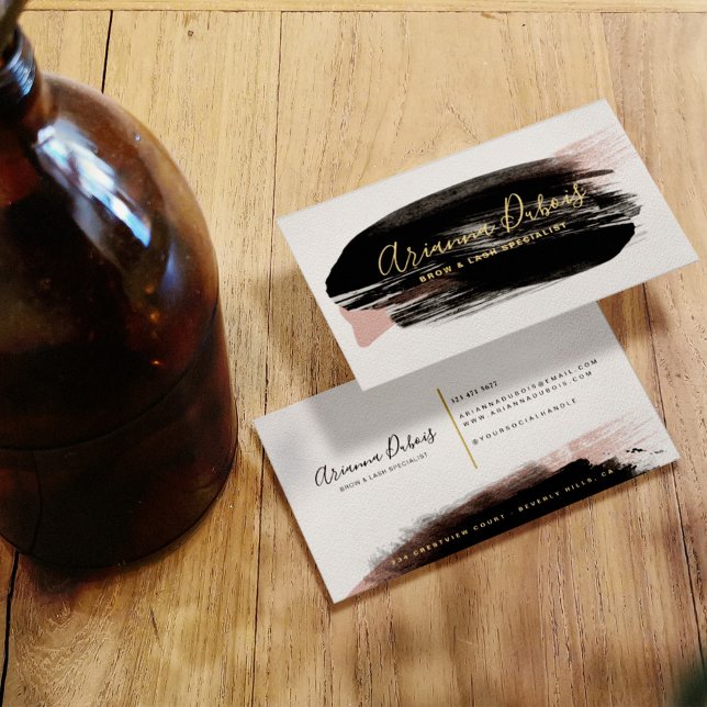 Black Blush Gold Watercolor Splash Calligraphy Visitenkarte (Von Creator hochgeladen)