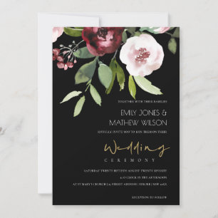 BLACK BLUSH PINK BURGUNDY PEONY FLORAL WEDDING EINLADUNG