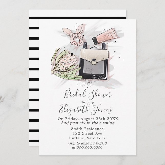 Black Blush Pink French Fashion Brautparty Einladung (Vorne/Hinten)