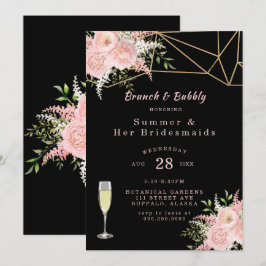 Black Blush Pink Gold Blumenbrunch und Bubbly Einladung