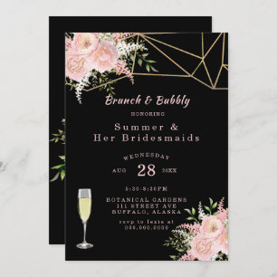 Black Blush Pink Gold Blumenbrunch und Bubbly Einladung