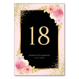 Black Blush Pink Gold Confetta Wasserfarben Tischnummer
