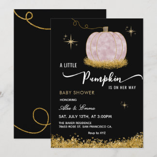 Black Blush Pink kleiner Kürbis Schrift Baby Showe Einladung