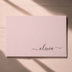 Black Blush Pink Modernes Script Name Girl Monogra Fußmatte