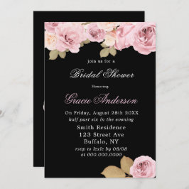 Black Blush Pink Roses Bridal Dusche Einladung