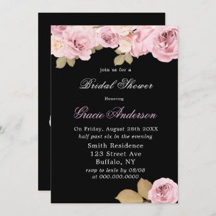 Black Blush Pink Roses Bridal Dusche Einladung