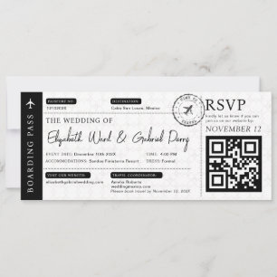Black Boarding Pass Hochzeit in Urlaubsort Einladung