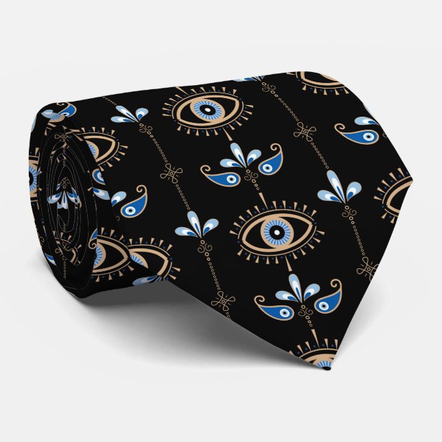 Black bohemian retro evil eye pattern krawatte (Gerollt)