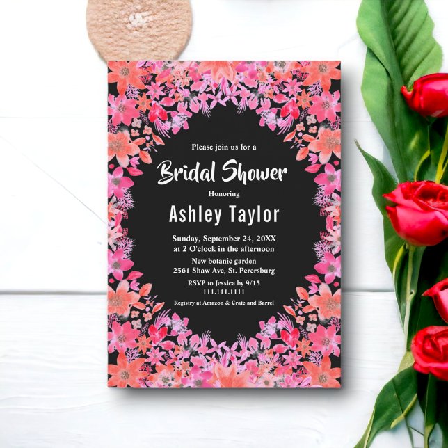 Black Boho Blume Brautparty Einladung (Von Creator hochgeladen)