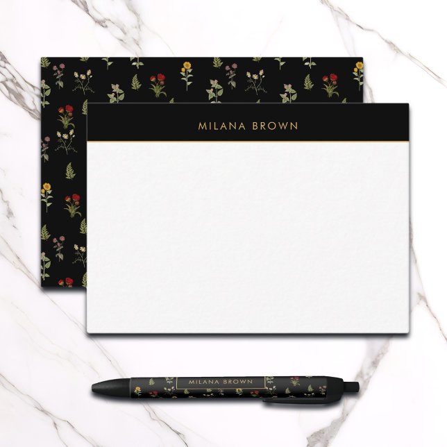Black Boho Chic Wildblume Pattern Mitteilungskarte (Von Creator hochgeladen)