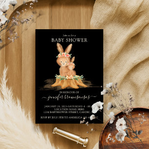 Black Boho Familie Rabbit Mommy Babydusche Einladung