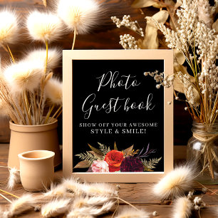 Black Boho Floral Brautparty Foto Gästebuch